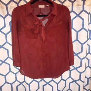 New York & Company Deep Red Sheer Blouse